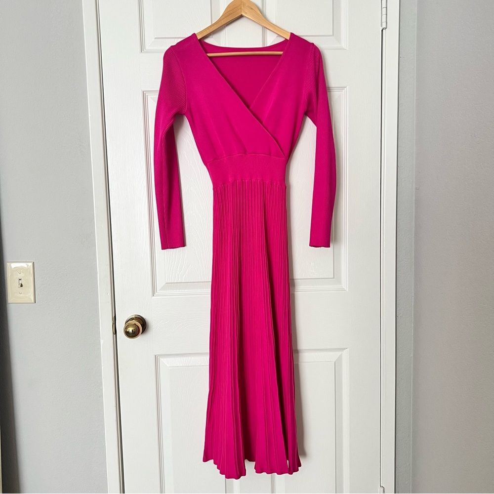 She in Pink ribbed dress